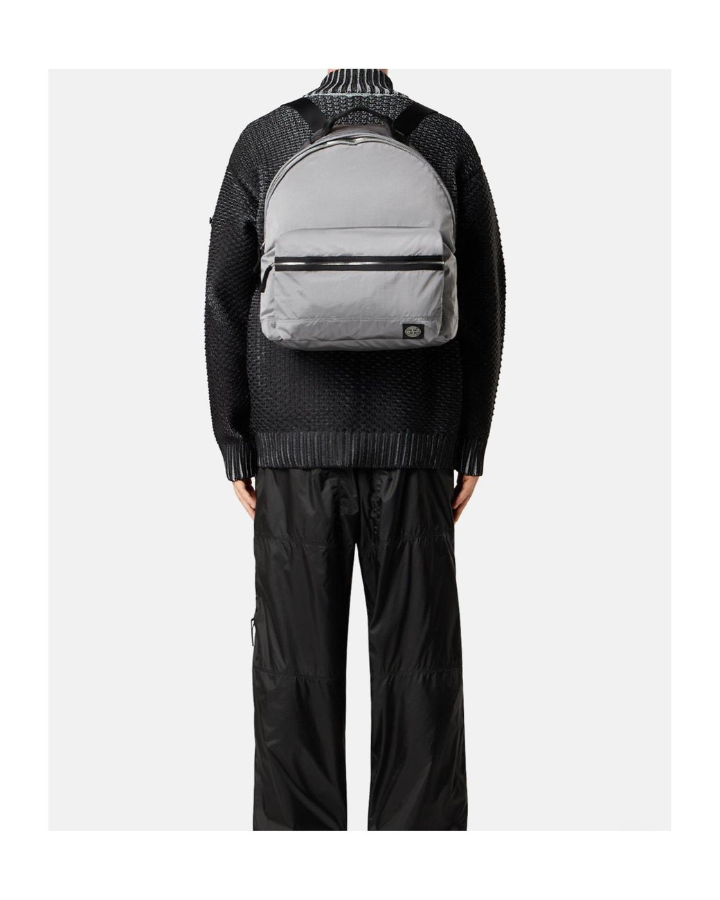 Stone Island Gray Logo Patch Zipped Backpack for men