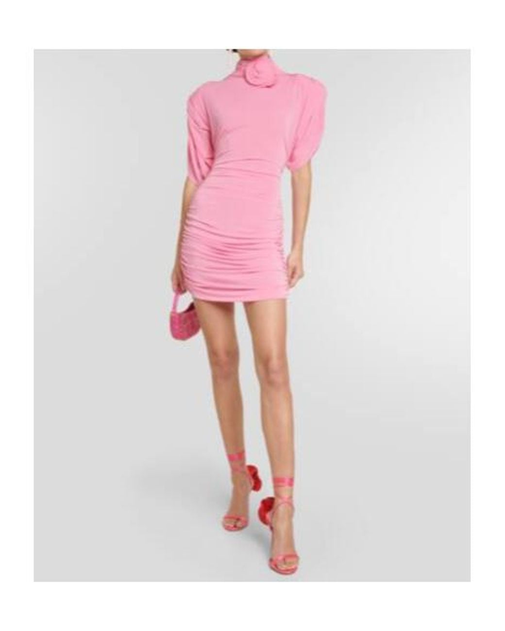 Magda Butrym Pink Rose-Appliqué Ruched Jersey Minidress