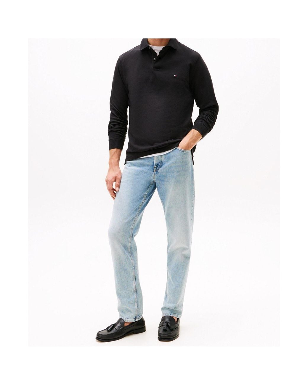 Tommy Hilfiger Black Logo Long Sleeve Polo Shirt for men