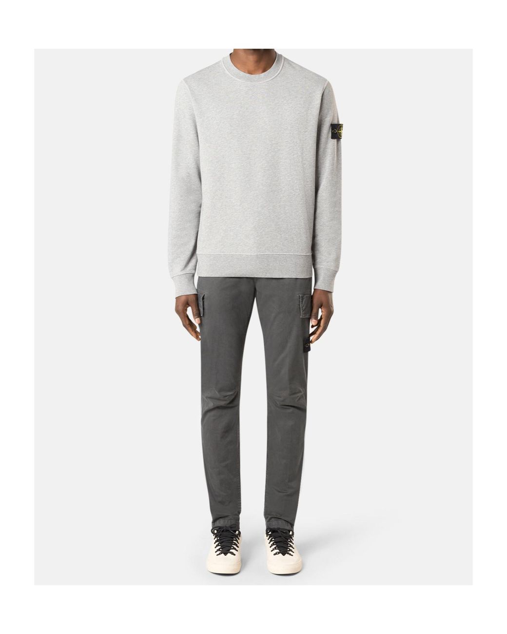 Stone Island White Compass Patch Crewneck Sweatshirt for men