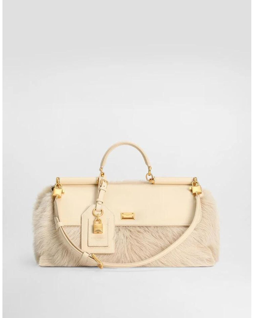 Dolce & Gabbana Natural My Sicily Fur-Panel Tote Bag