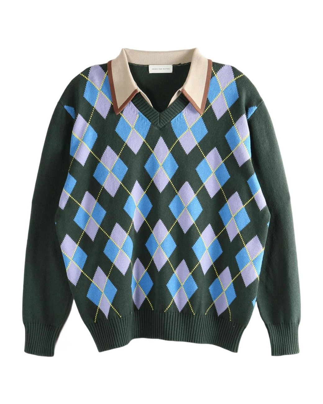 Dries Van Noten Blue Argyle Sweater for men