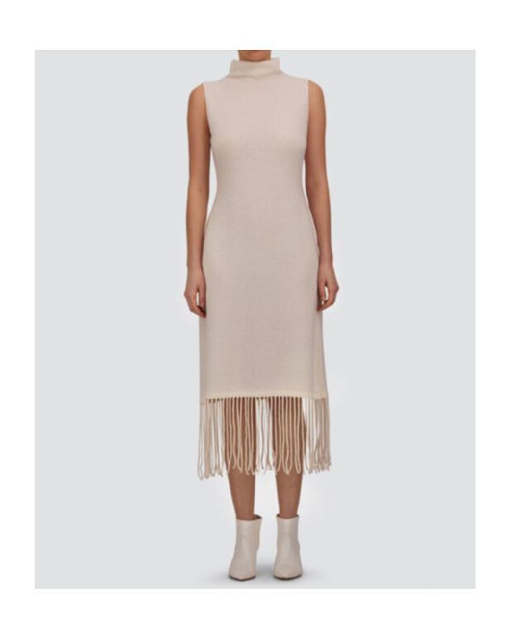 Herno White Fringed Sleeveless Knitted Dress