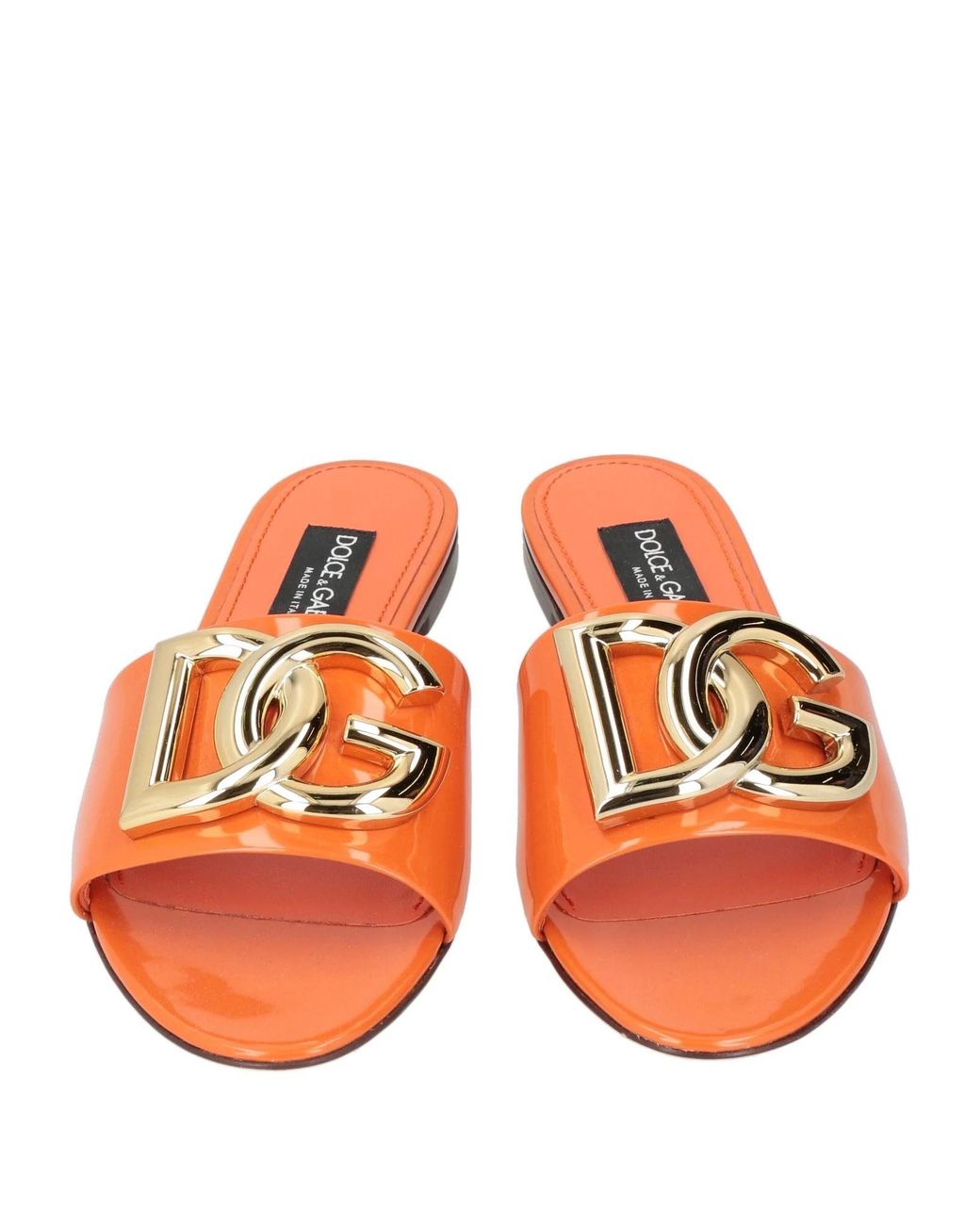Dolce & Gabbana Orange Minimalist Patent Leather Slides