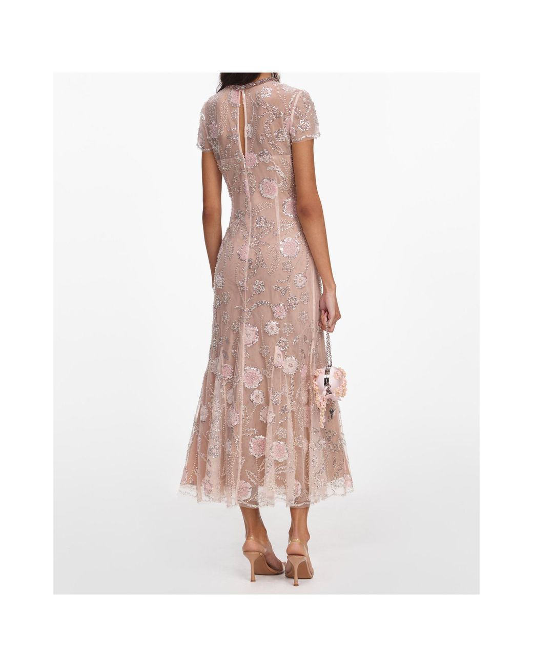 Self-Portrait Natural Flower Sequin Embellished Midi Dress