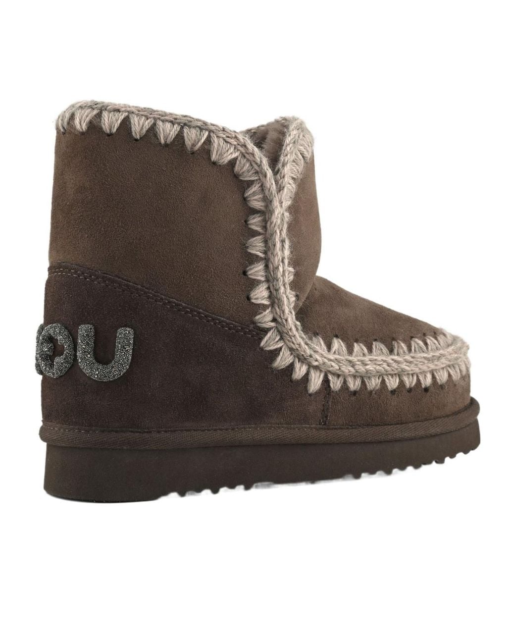 Mou Brown Crochet-Trim Ankle Boots