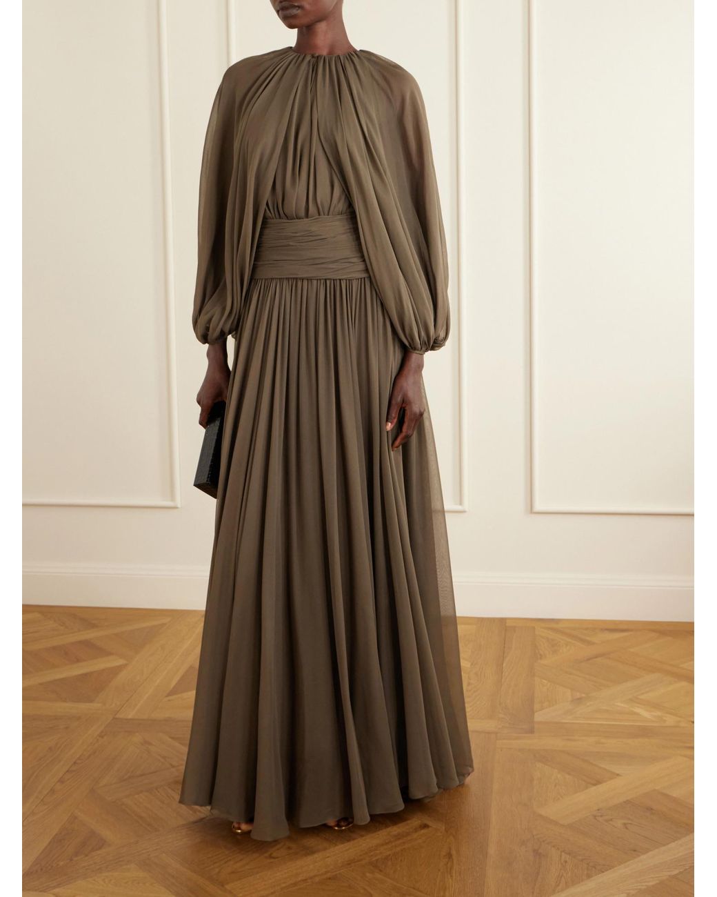 Oscar de la Renta Natural Draped Silk-Chiffon Gown