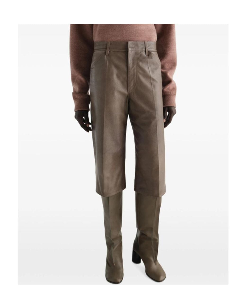 Lemaire Brown Glossy Leather Shorts
