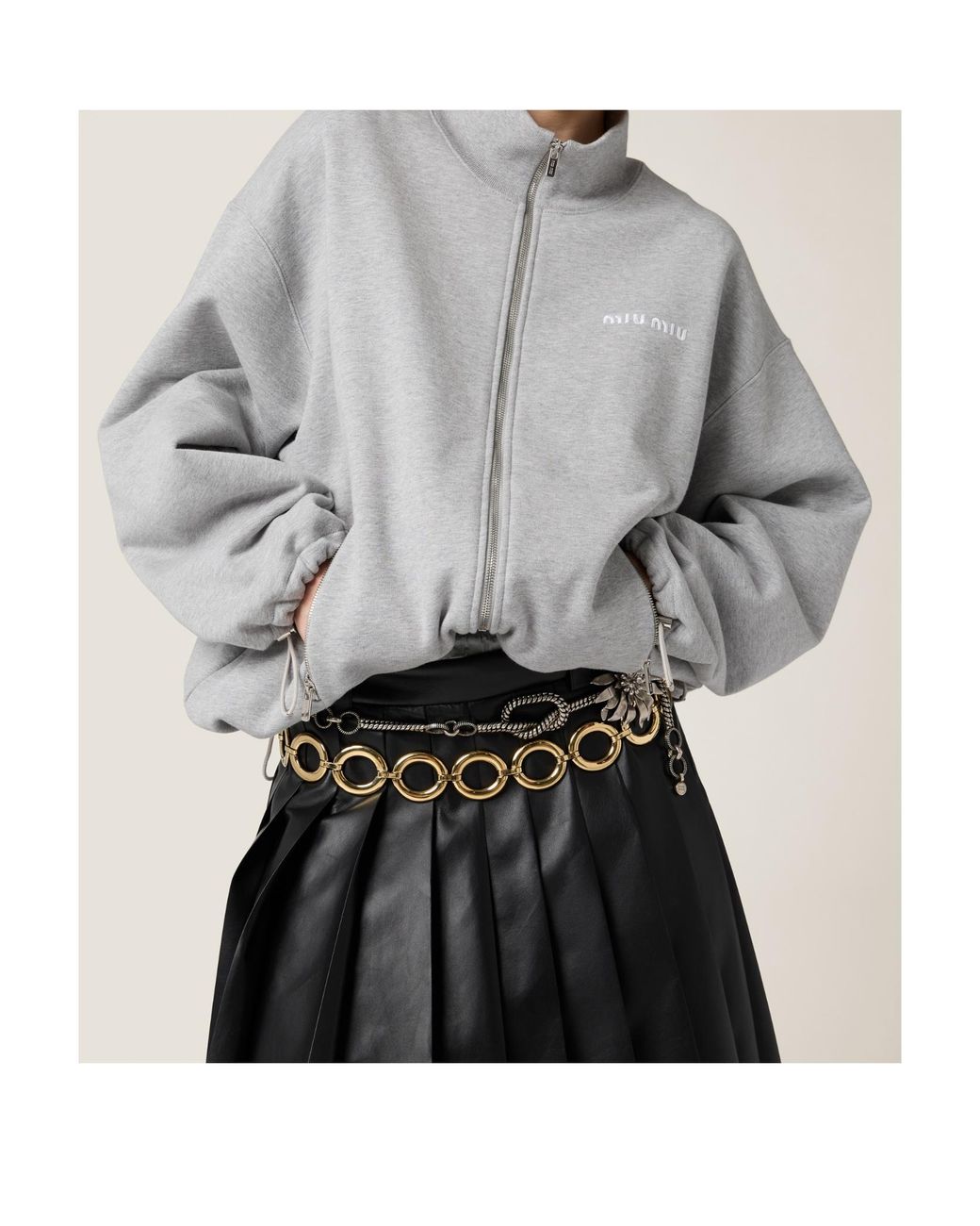 Miu Miu Gray Cotton Fleece Zipper Sweatshirt