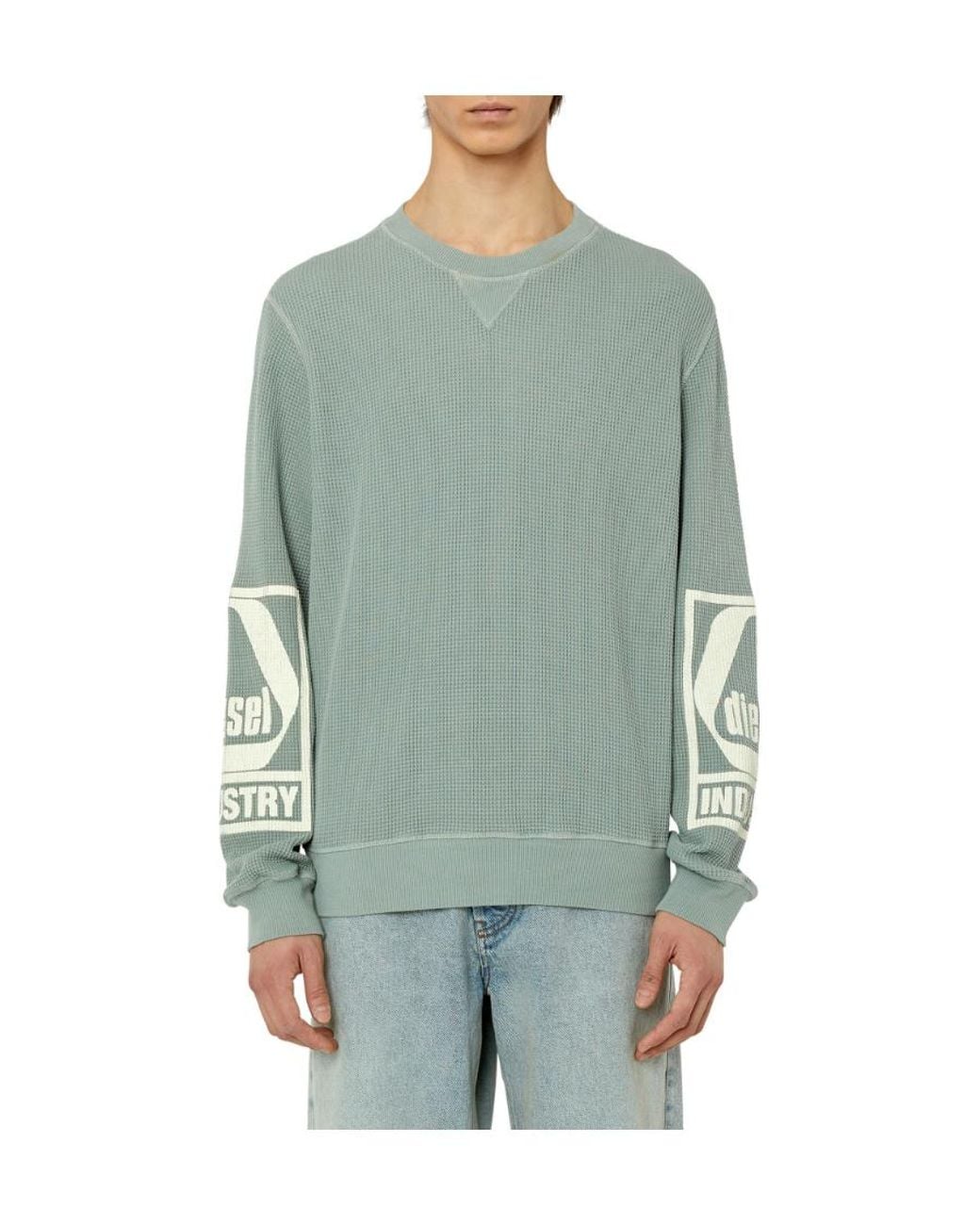 DIESEL Green Logo Print Chunky-Knit Jumper for men
