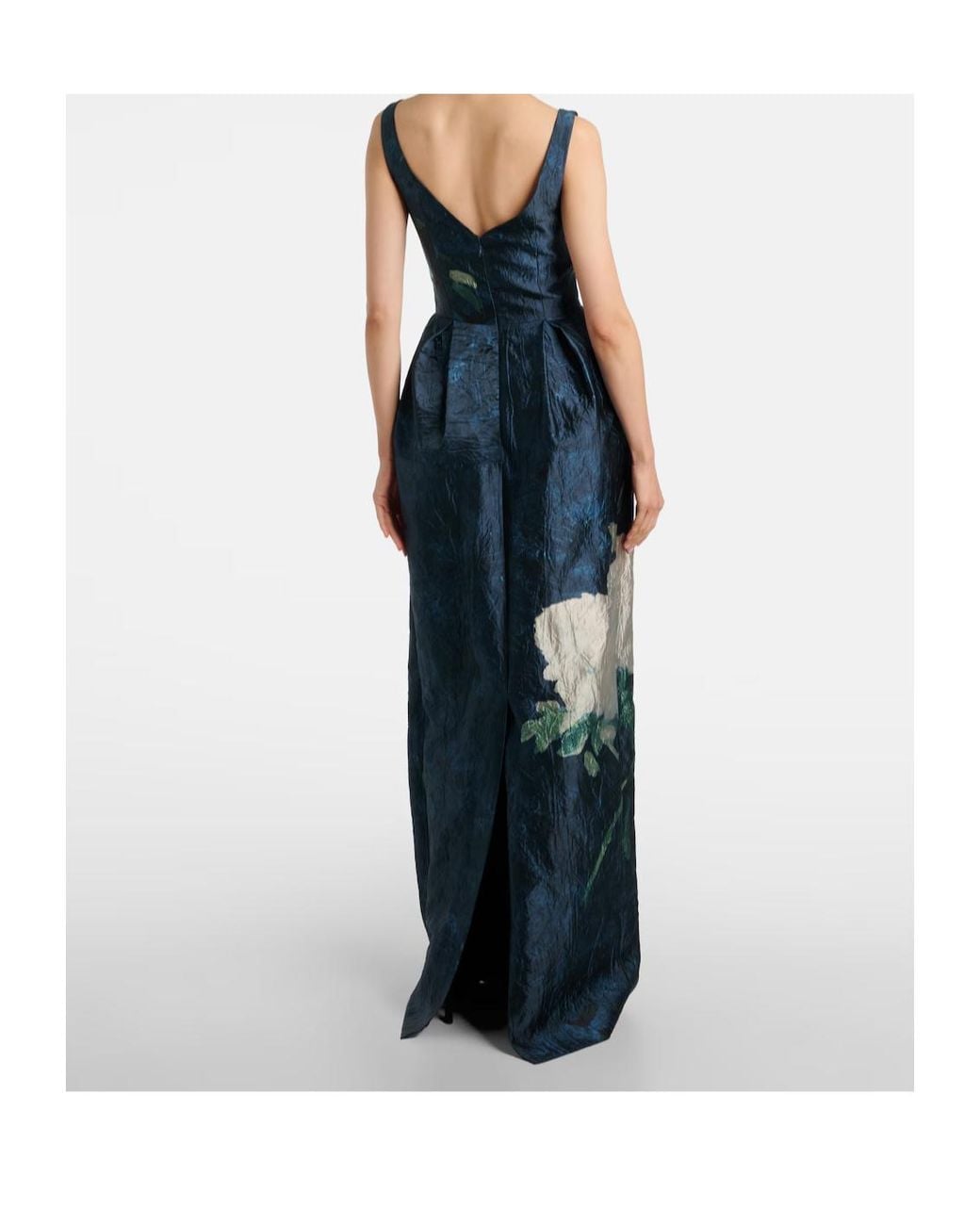 Erdem Blue Floral Jacquard Gown