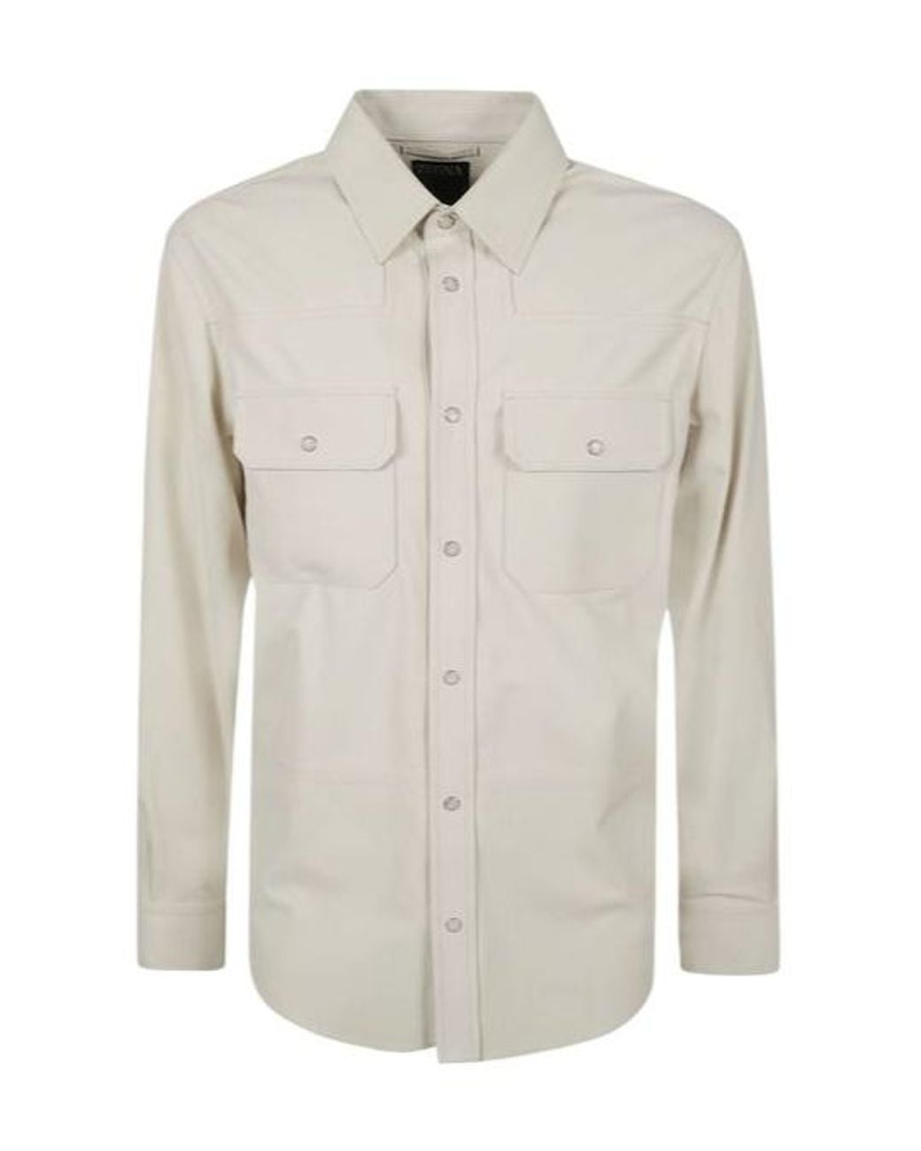 Zegna White Long Sleeved Snapped Shirt for men
