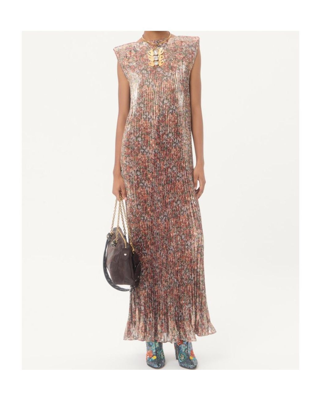 Valentino Brown Pleated Midi Dress