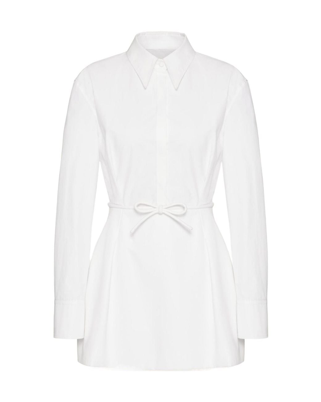 Valentino White Belted Straight Hem Long-Sleeved Shirt Dress