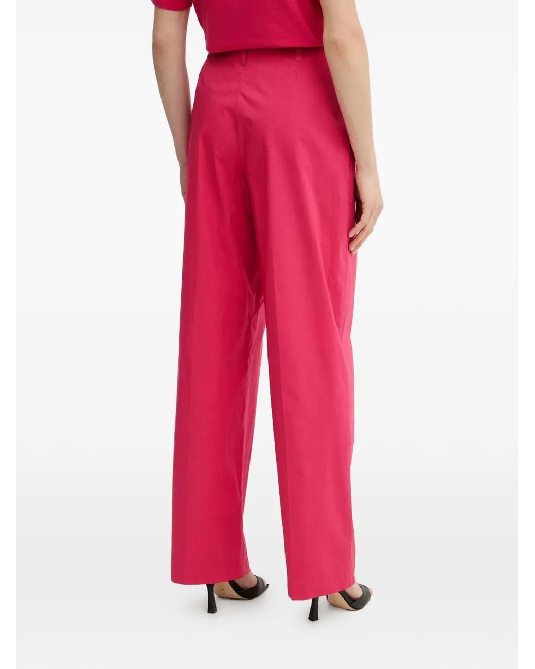 Twinset Red Pleated Wide-Leg Trousers