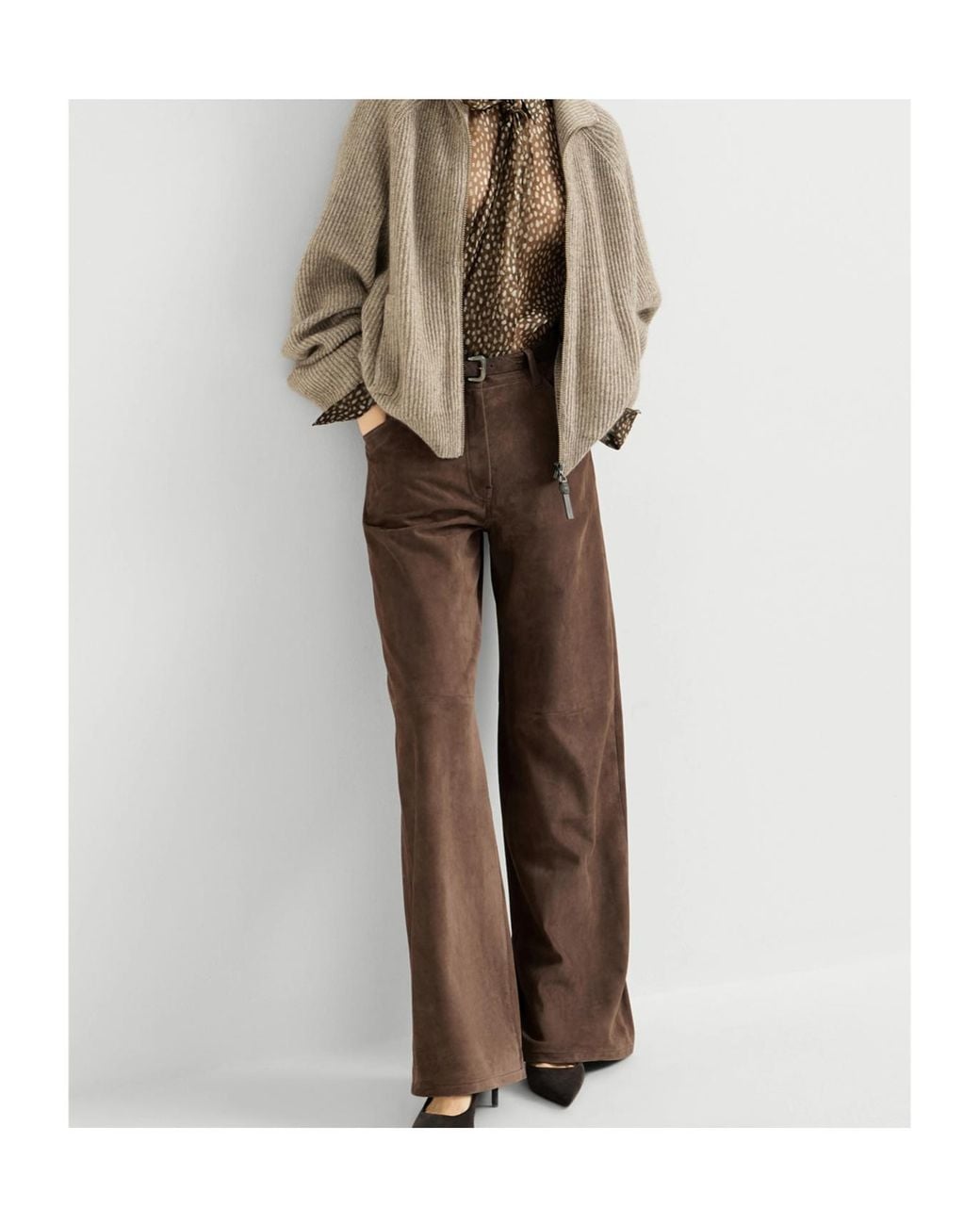 Brunello Cucinelli Brown Suede Baggy Trousers With Monili