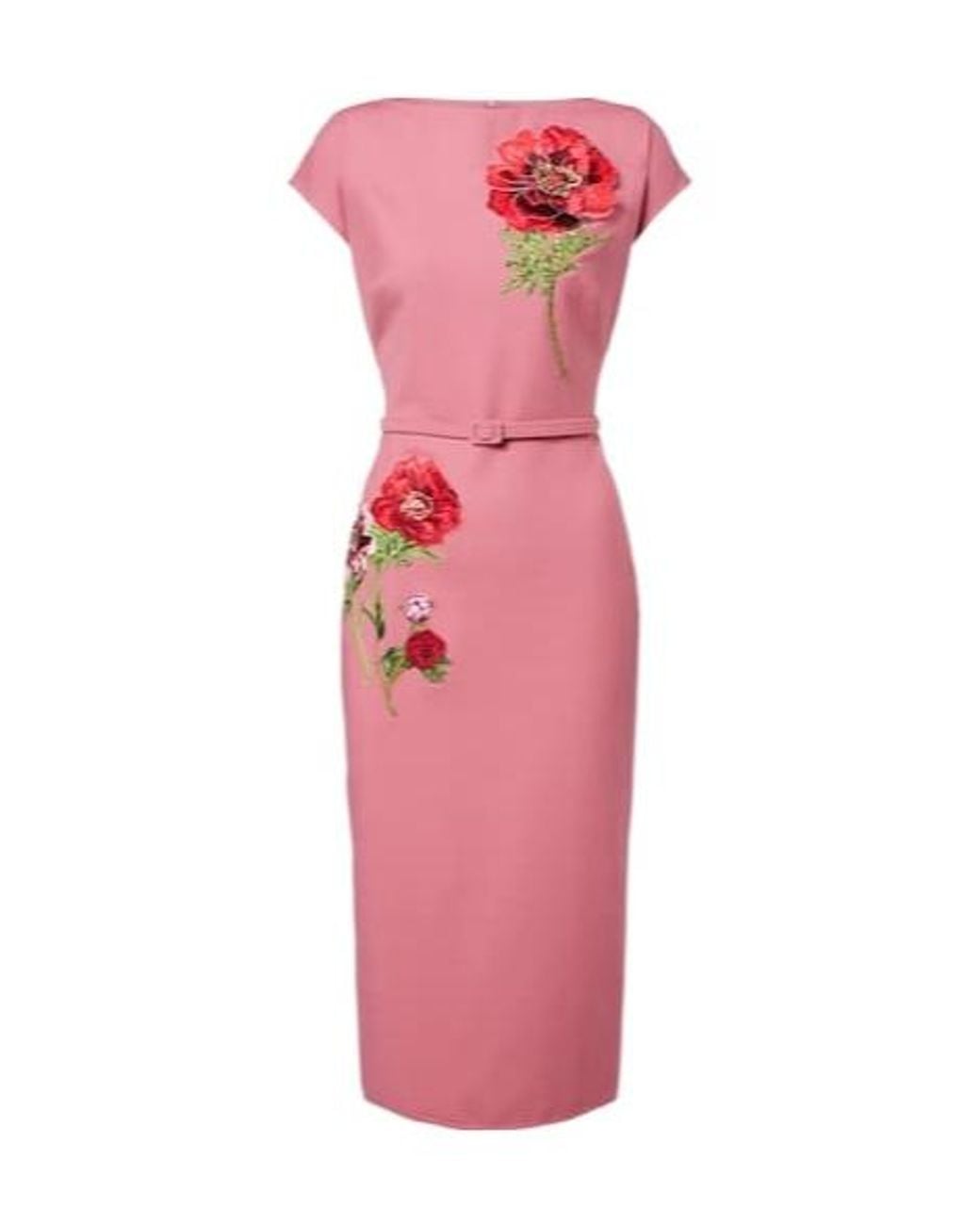 Oscar de la Renta Pink Floral-Appliqué Maxi Dress