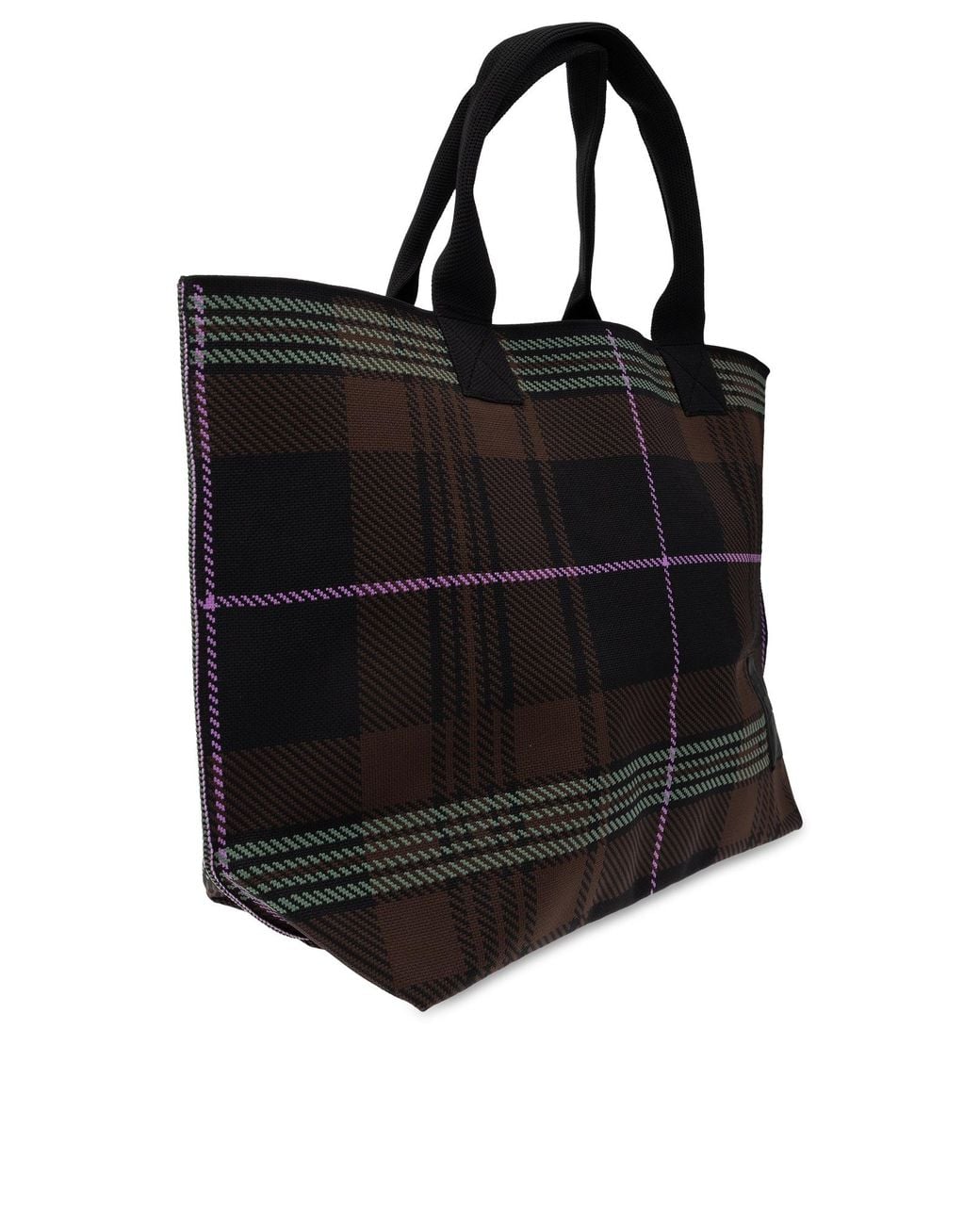 Ganni Black Checked Logo Patch Tote Bag