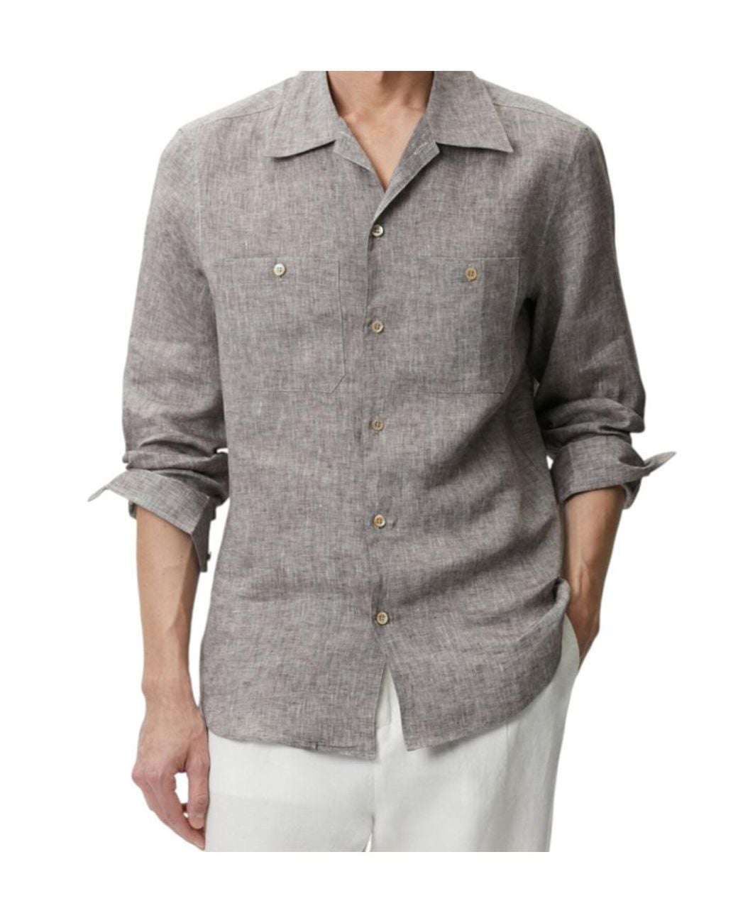 Brunello Cucinelli Gray Mélange-Effect Button-Up Shirt for men