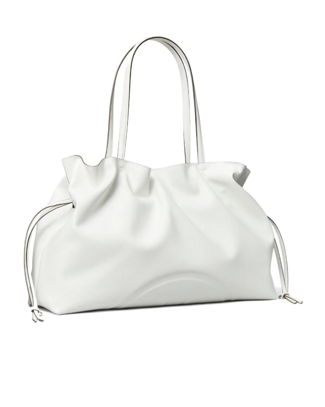 Tory Burch White Logo-Embossed Gathered Tote Bag