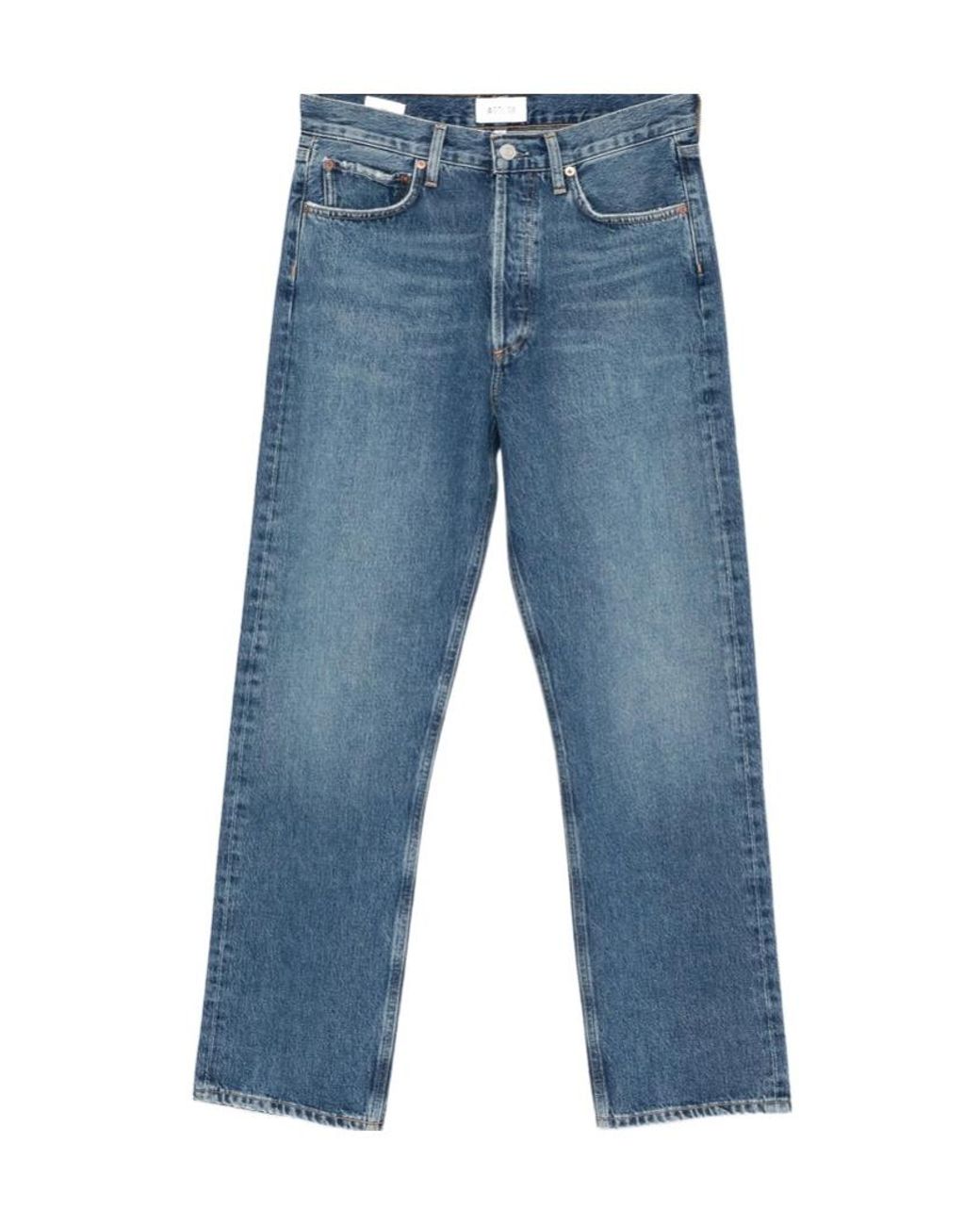 Agolde Blue Whiskering Effect Straight Leg Jeans