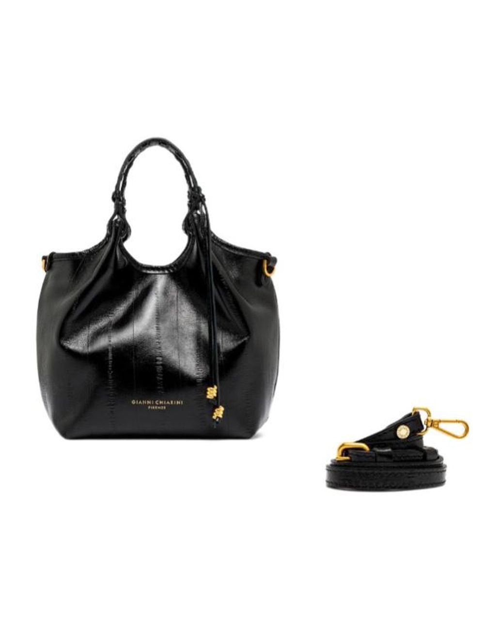 Gianni Chiarini Black Ruched Drawstring Bucket Bag