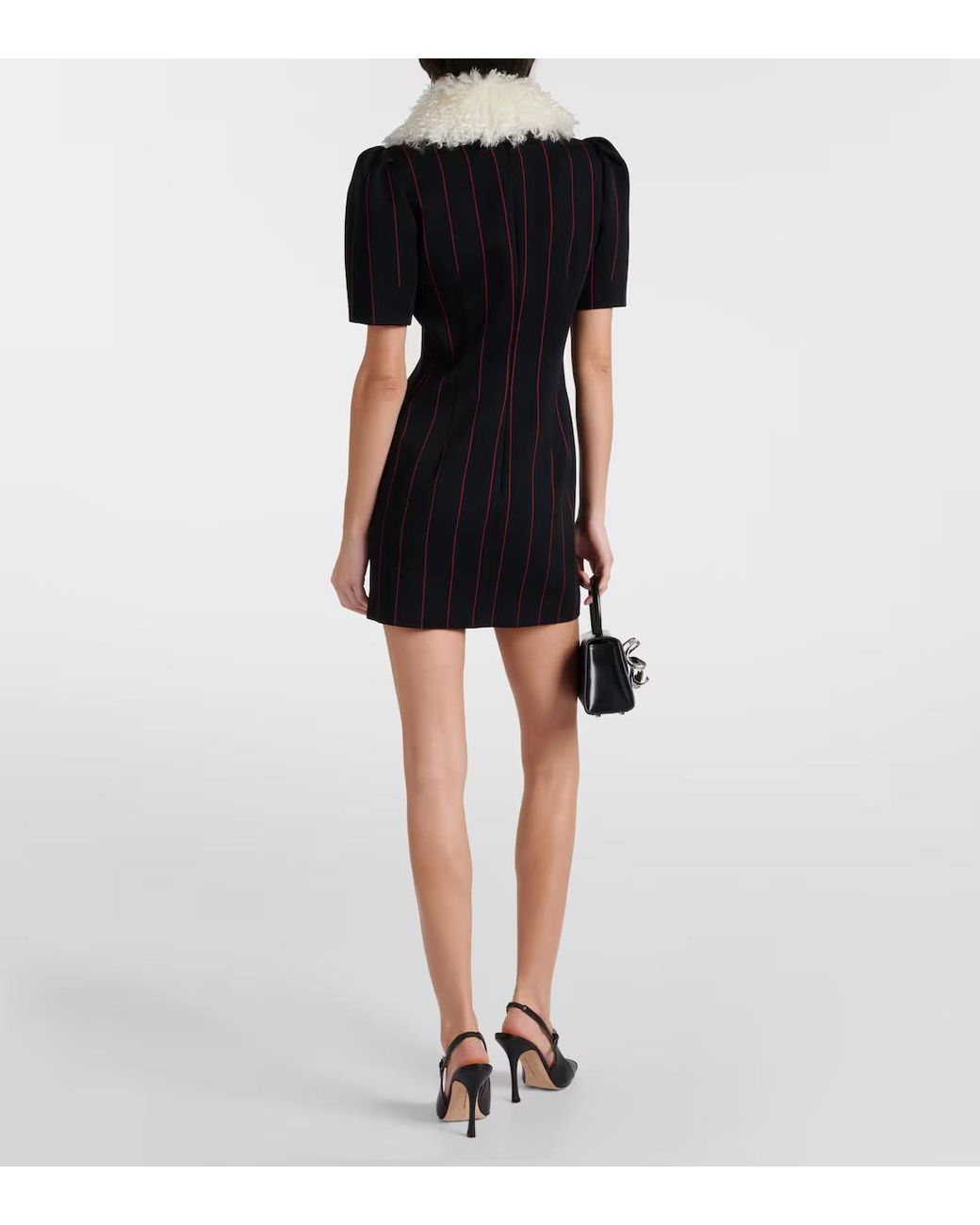 Alessandra Rich Black Pinstripe Collared Wool-Blend Minidress
