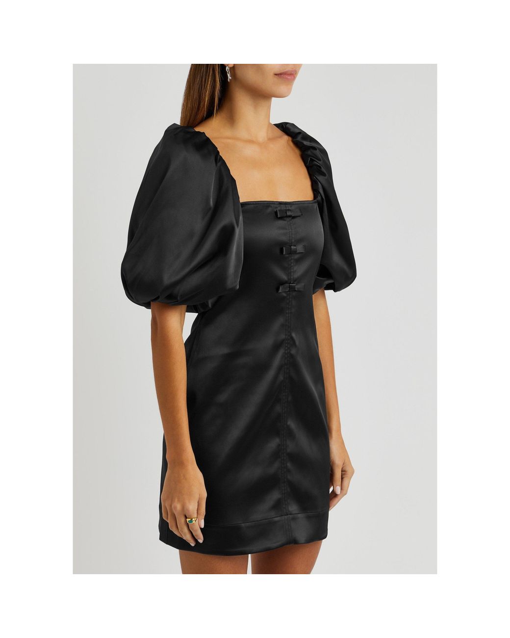Ganni Black Satin Short Dress