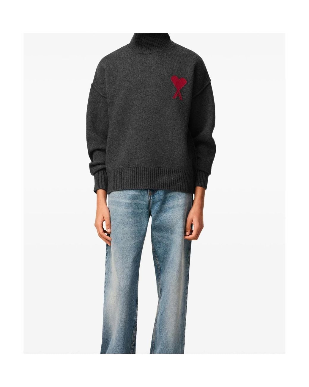 AMI Gray Ami De Coeur Turtleneck Knitted Jumper for men