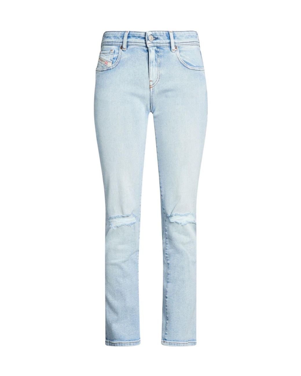 DIESEL Blue Solid Color Straight-Leg Trousers