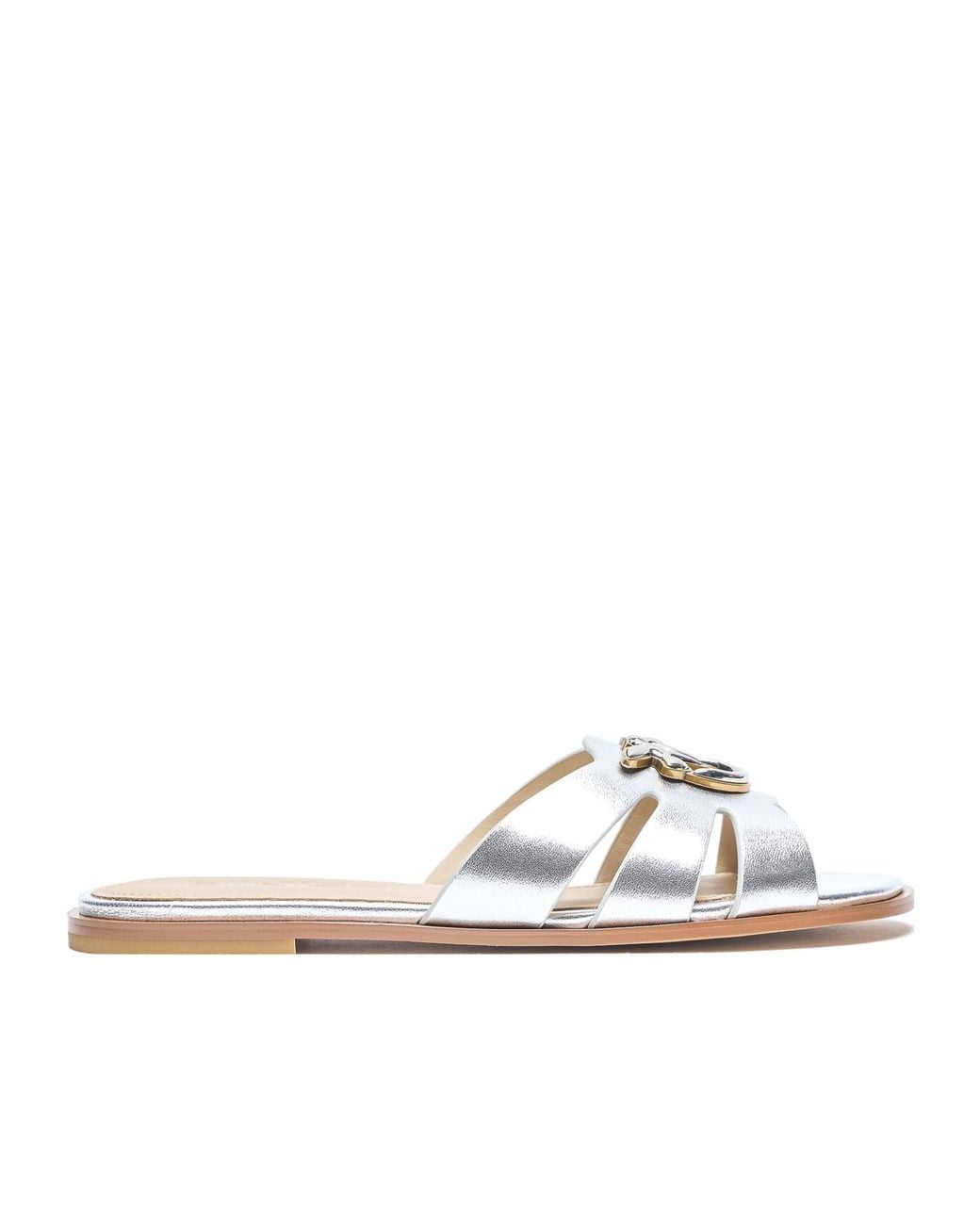 Pinko White Milly Logo Plaque Sandals