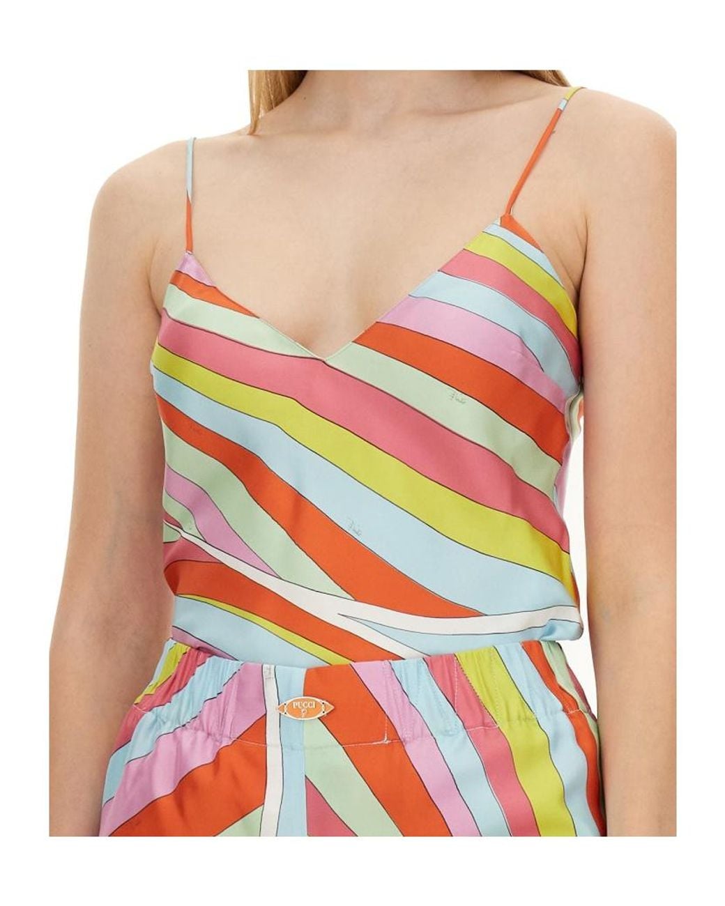 Emilio Pucci White Iride-Print Silk Camisole Top