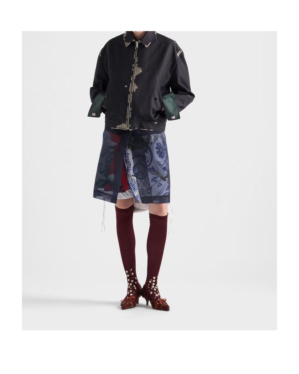 Prada Black Bonded Cotton And Houndstooth Jacket