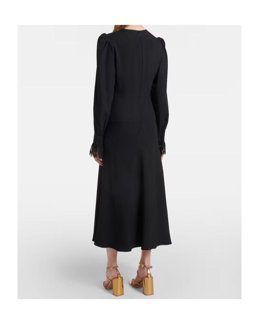 Alessandra Rich Black Lace-Trimmed Satin Midi Dress