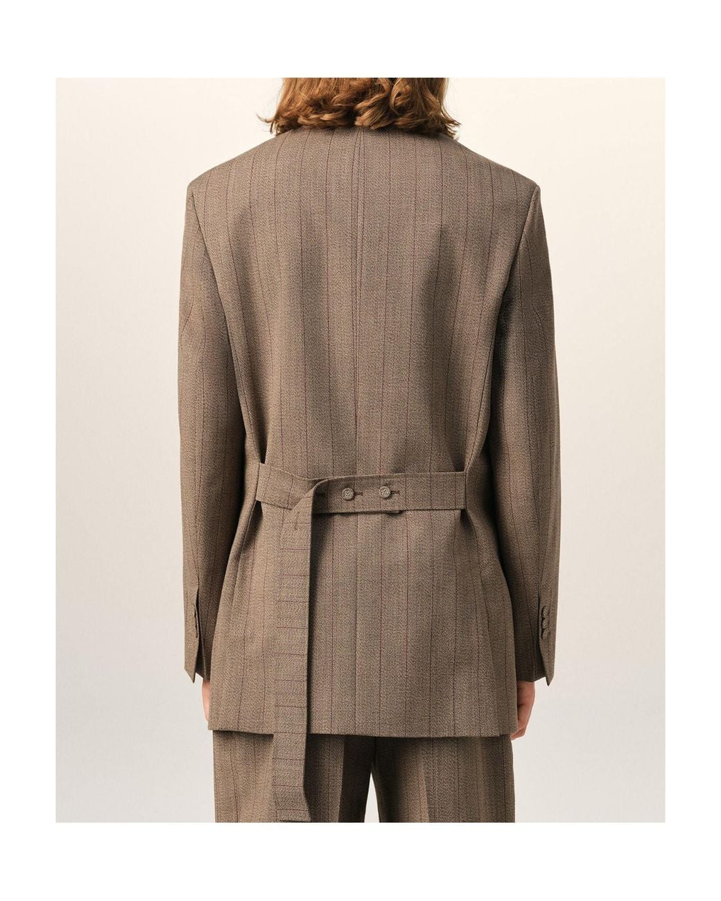 AMI Brown Double Breasted Striped Wool Blazer for men