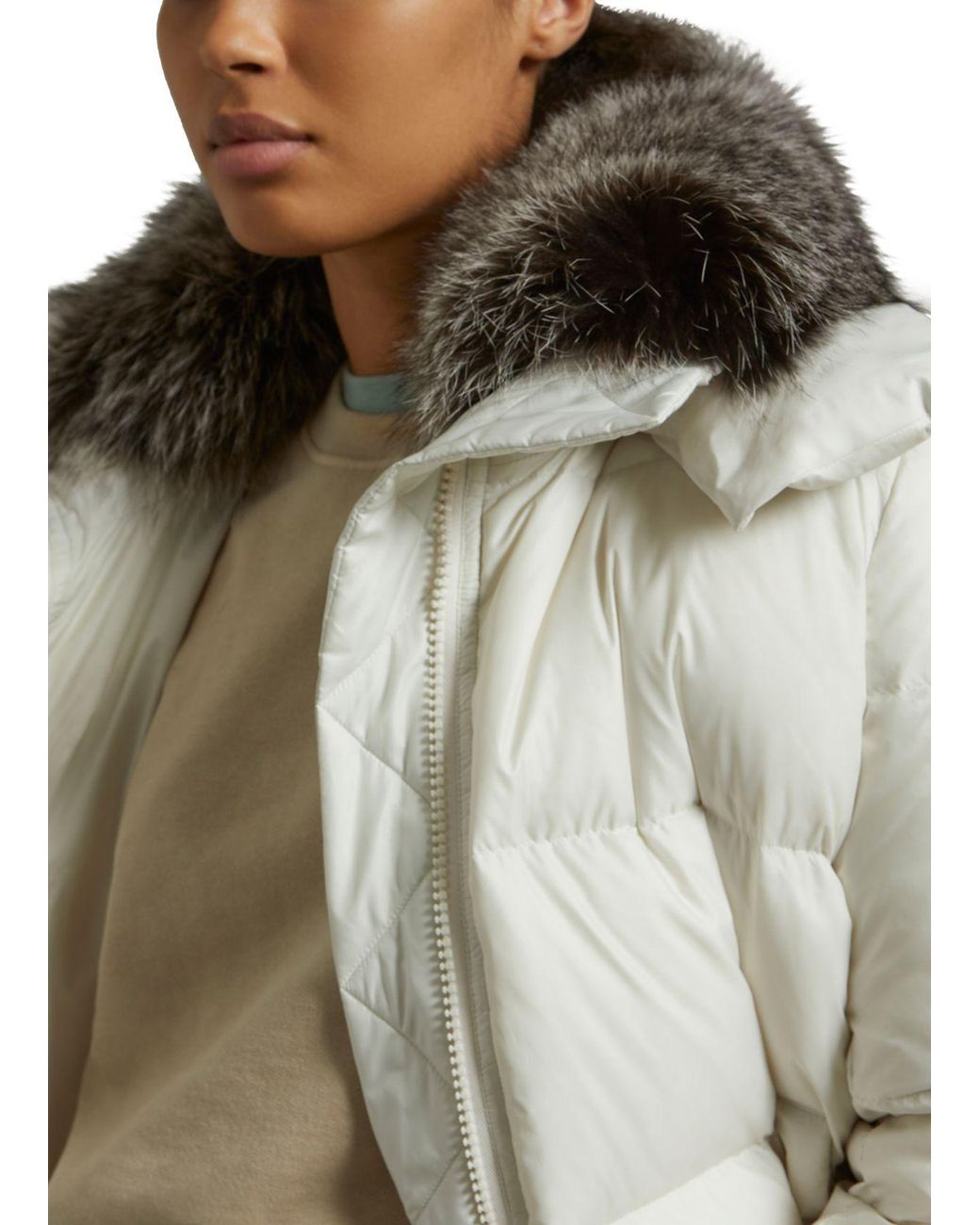 Yves Salomon White A-Line Waterproof Down Coat