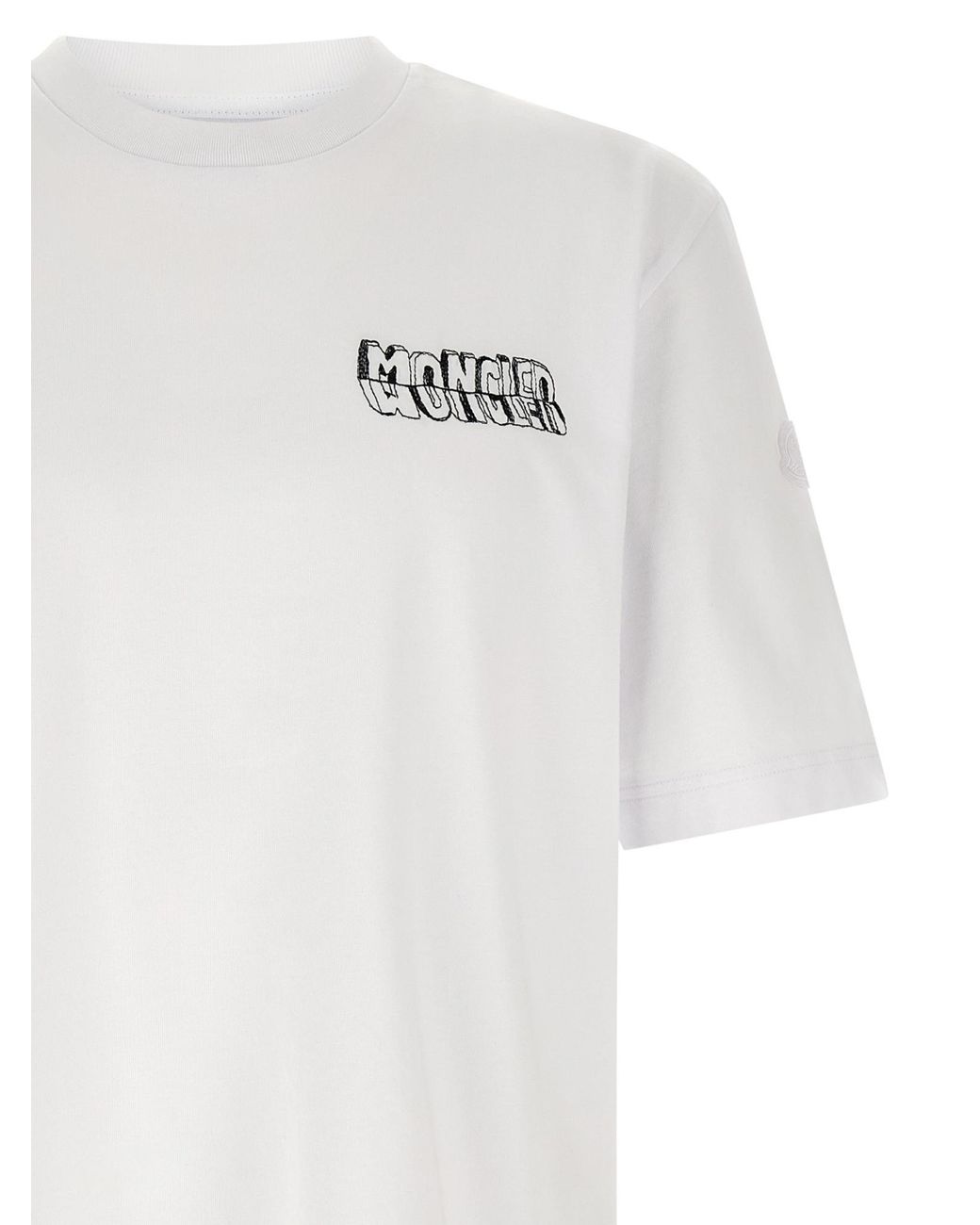 Moncler White Sketch Embroidered Logo Crewneck T-Shirt for men