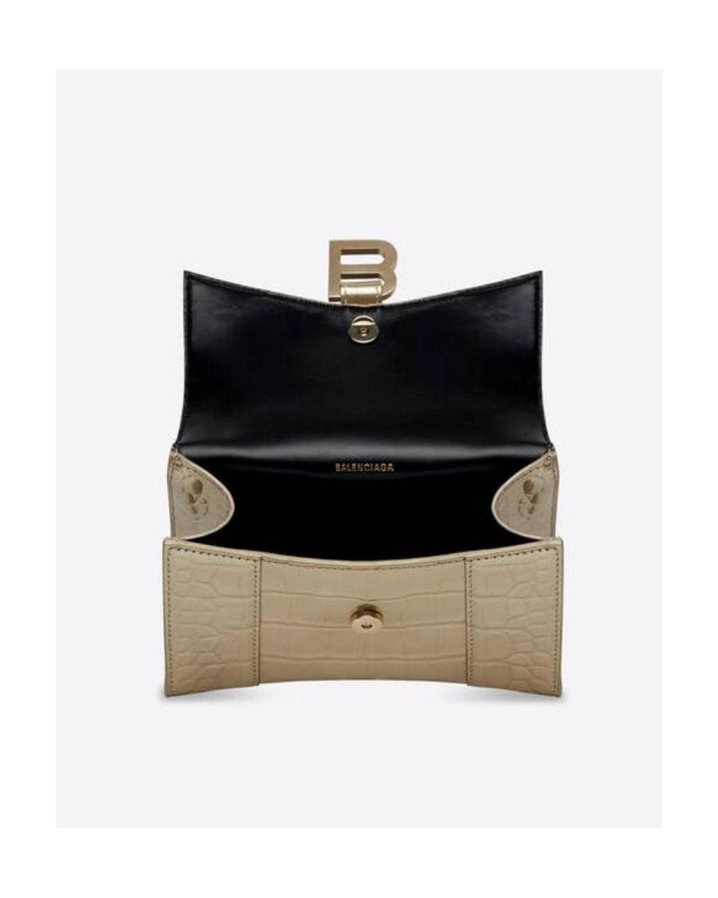 Balenciaga Natural Hourglass Xs Handbag Metallized Crocodile Embossed