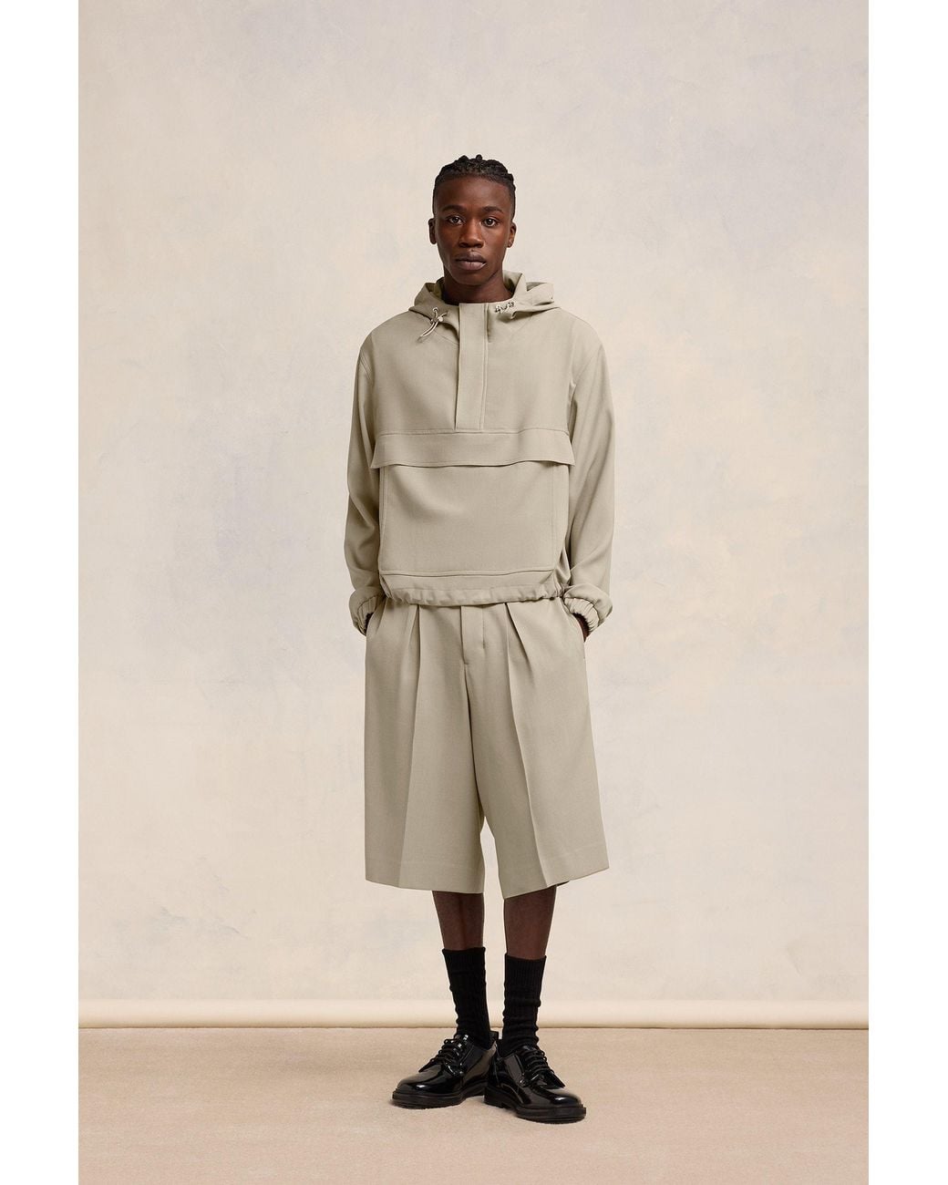 AMI Natural Ami Drawstring Hooded Windbreaker Jacket for men