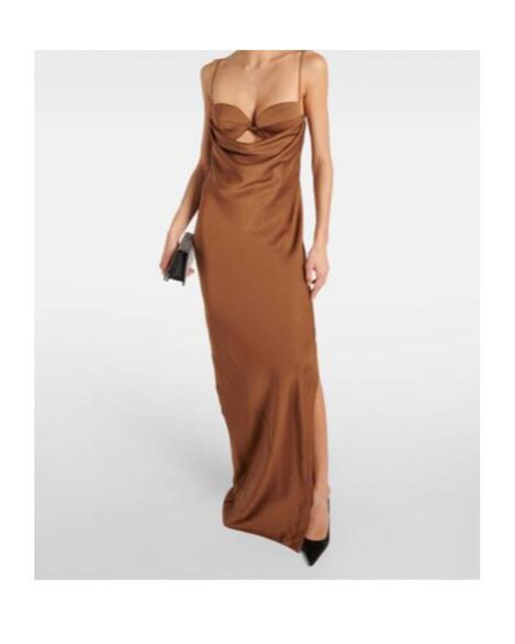 Alex Perry Brown Cutout Draped Satin Crêpe Gown