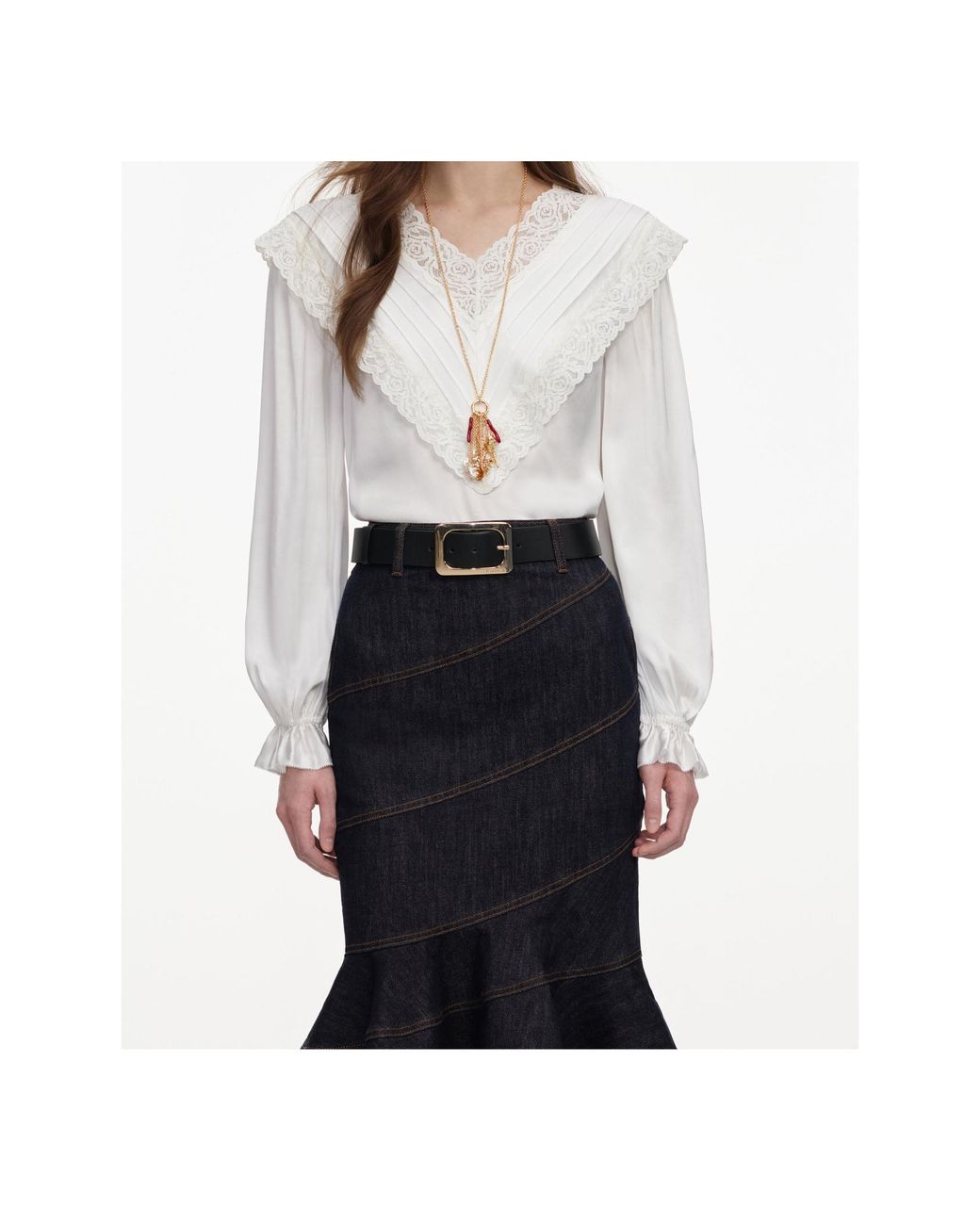 Self-Portrait Blue Cream Viscose Lace Top