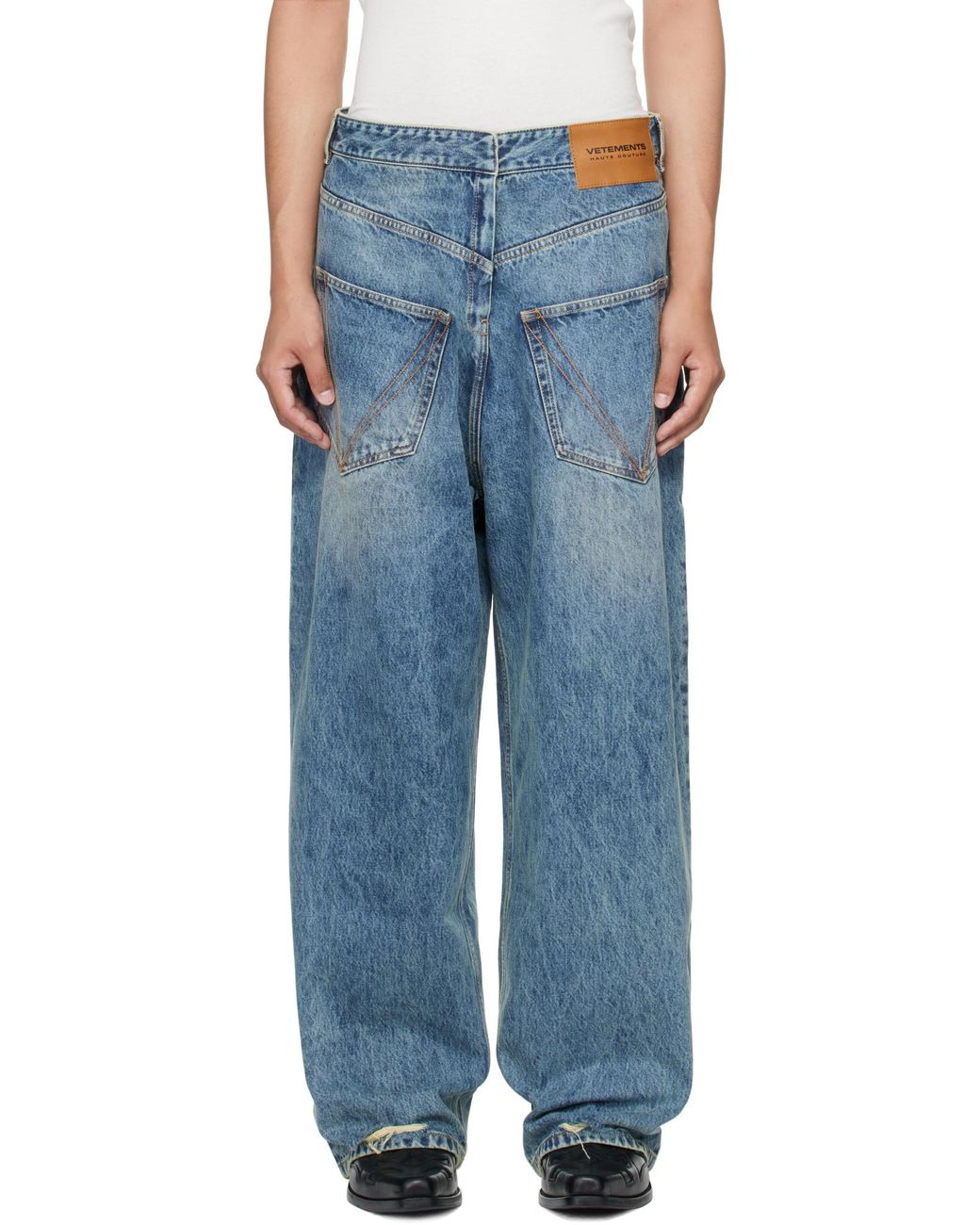 Vetements Blue Distressed V-Yoke Jeans for men
