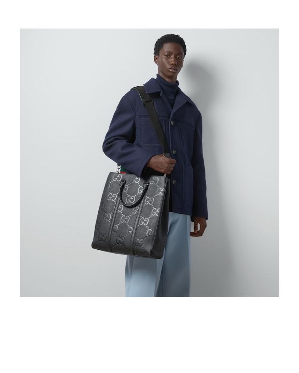 Gucci Black Medium Jumbo Gg Leather Tote Bag for men