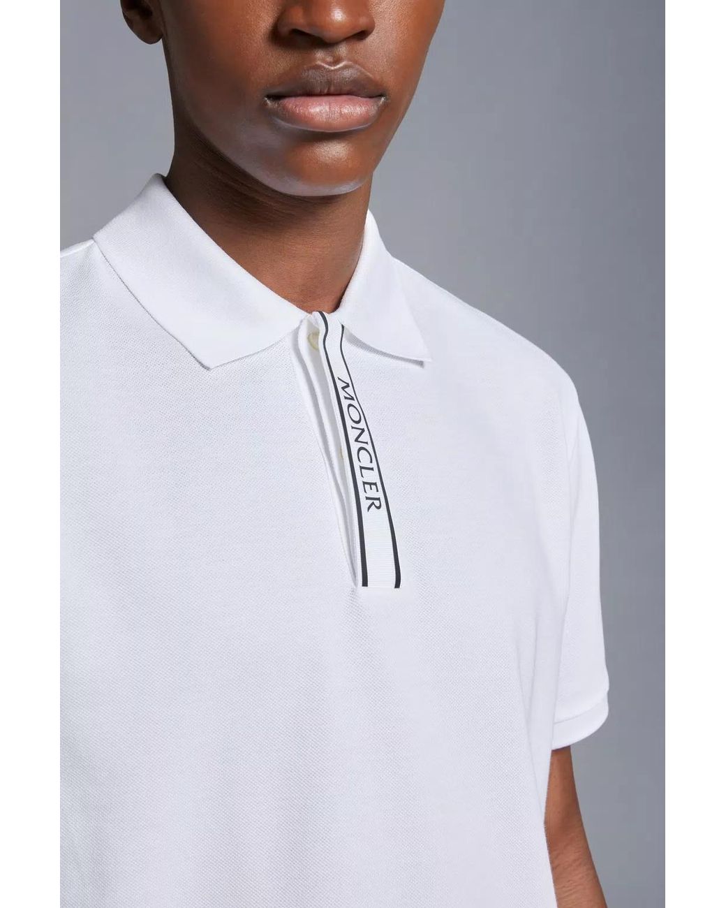 Moncler White Logo Motif Polo Shirt for men
