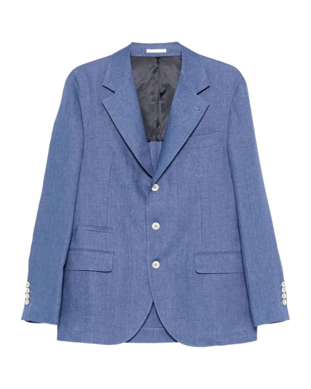 Brunello Cucinelli Blue Single-Breasted Tailored Blazer for men