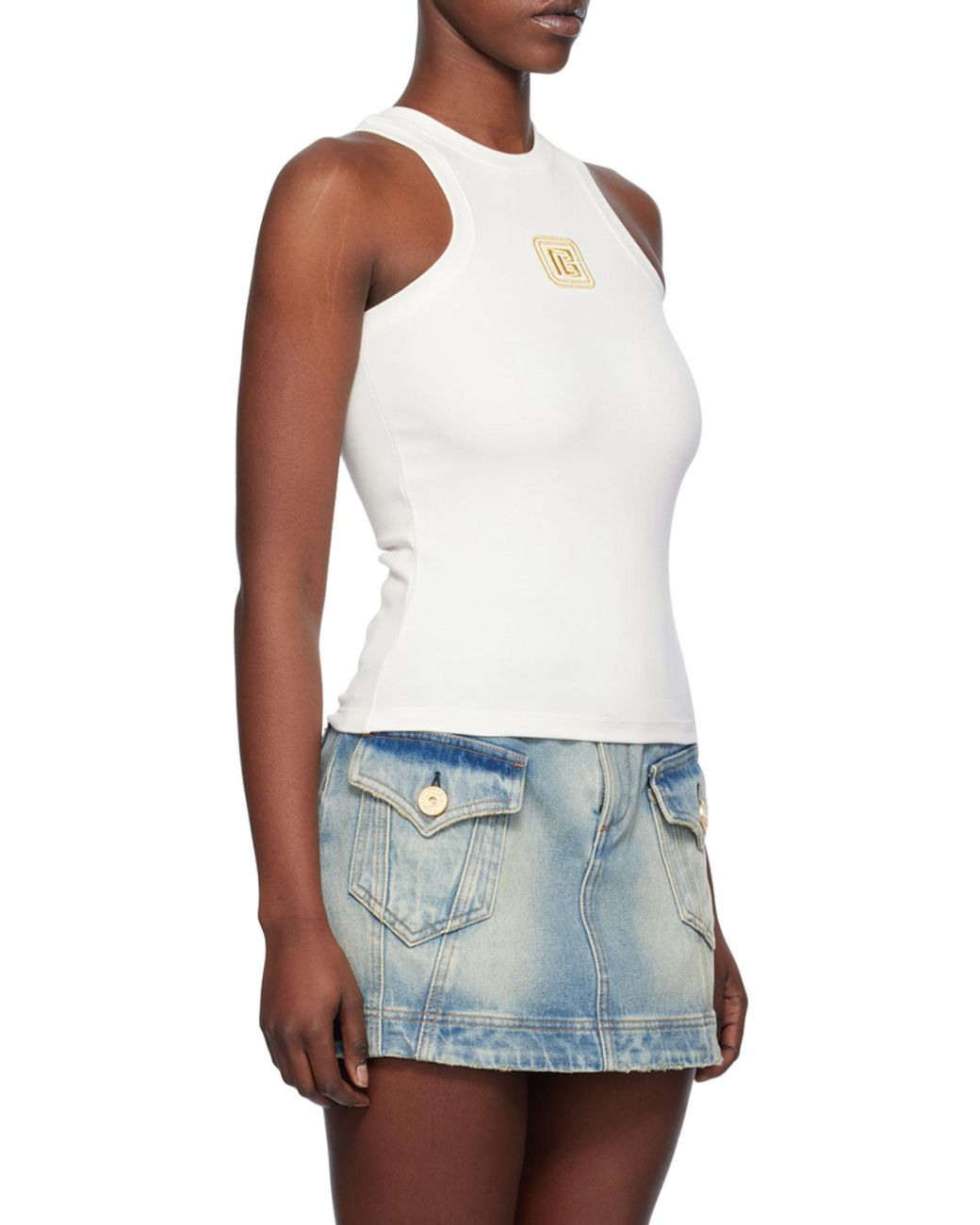Balmain White Retro Pb Stretch Tank Top Clothing