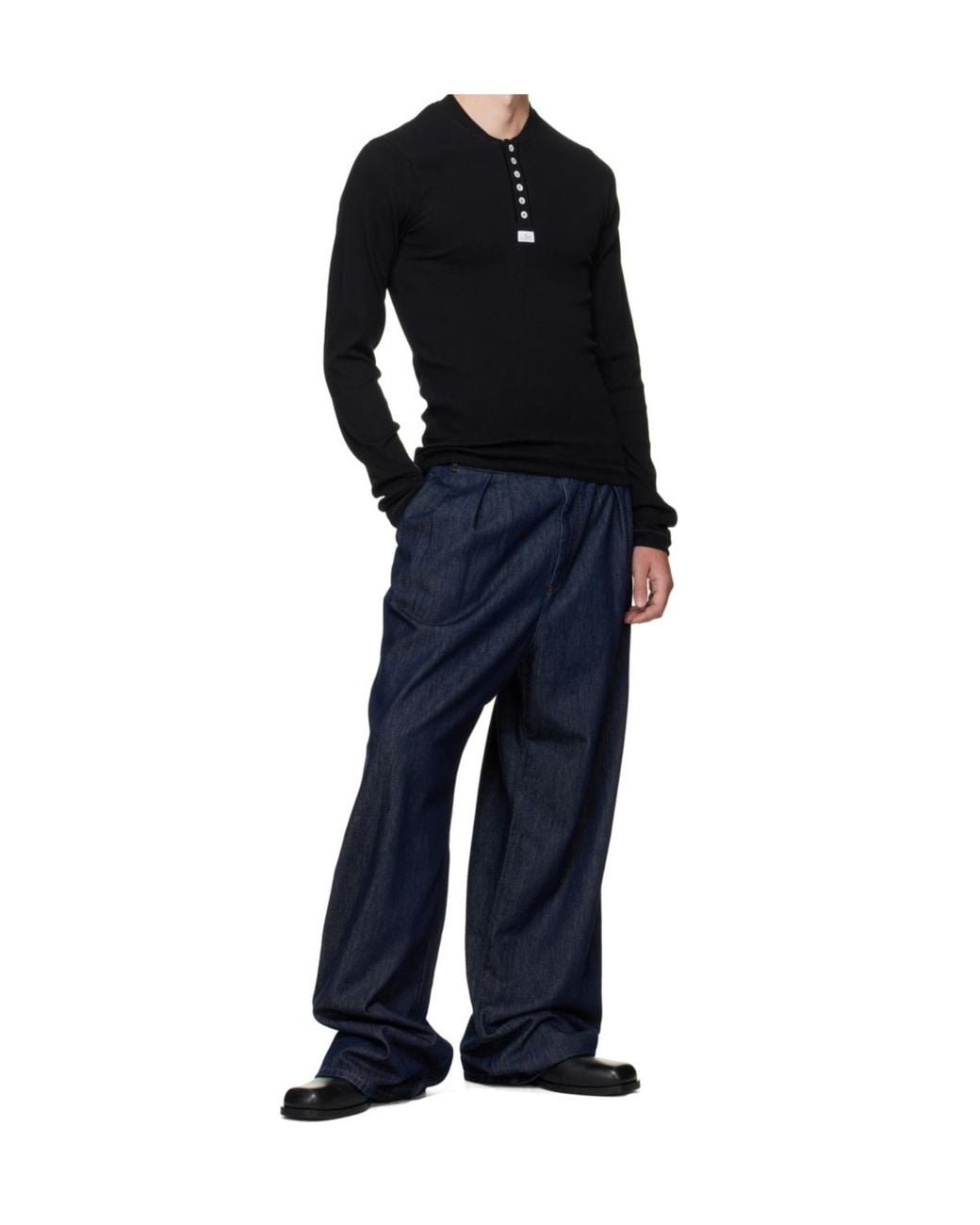 Magliano Blue Henley-Neck Long-Sleeve T-Shirt for men