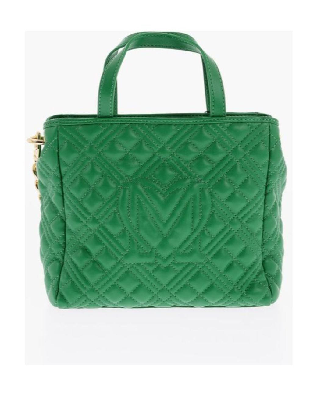 Moschino Green Quilted Logo-Plaque Tote Bag