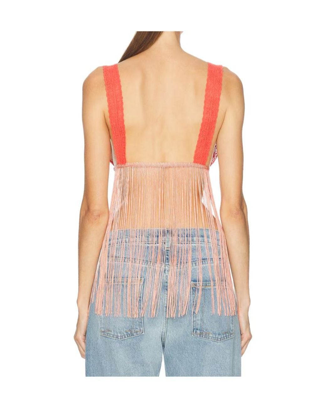 Bode Red Fringed Top