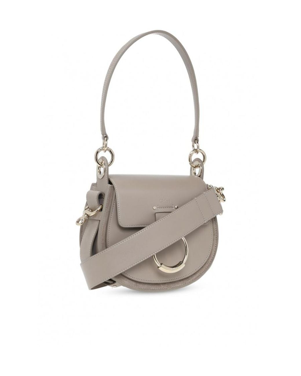 Chloé Gray Chloé Tess Logo Embossed Ring Embellished Shoulder Bag